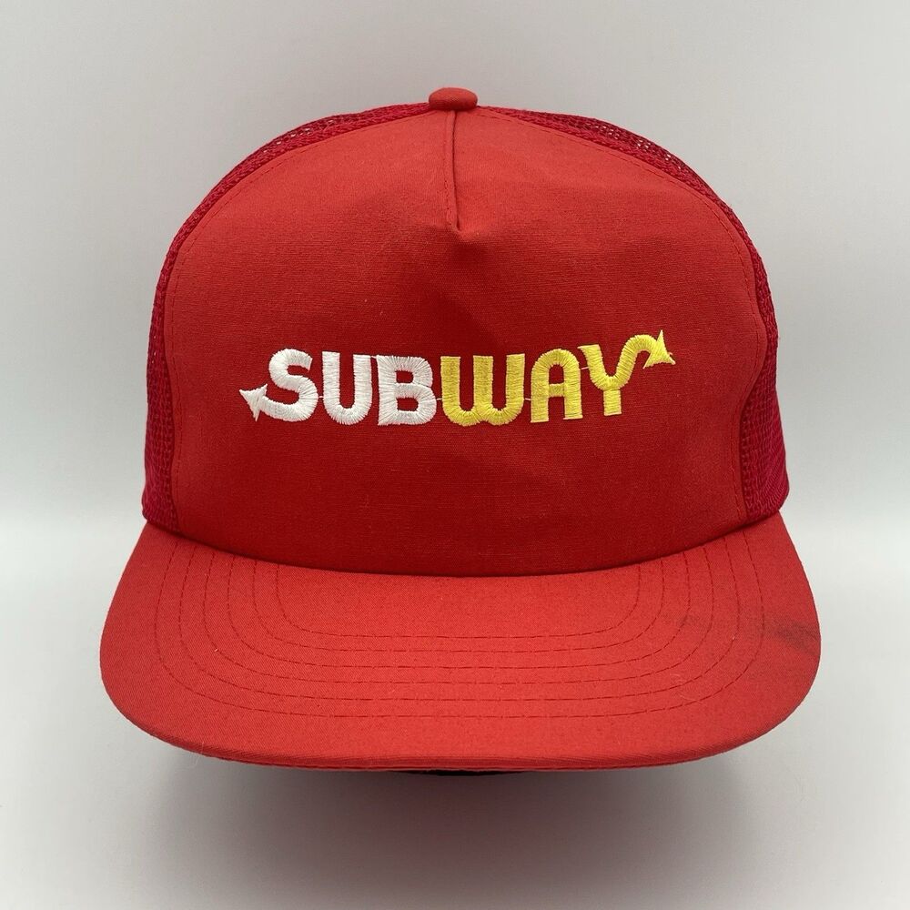 Vintage Subway Hat Food Restaurant Red Logo Promo Snapback Cap